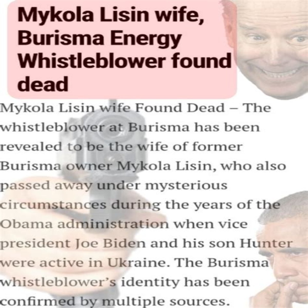 Burisma Whistleblower Mykola Lisin Wife Biden Whistleblower Found Dead