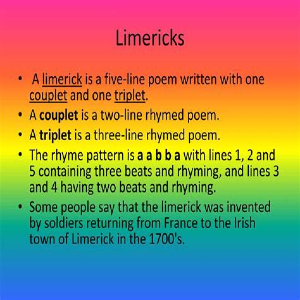 Limerick or haiku for example