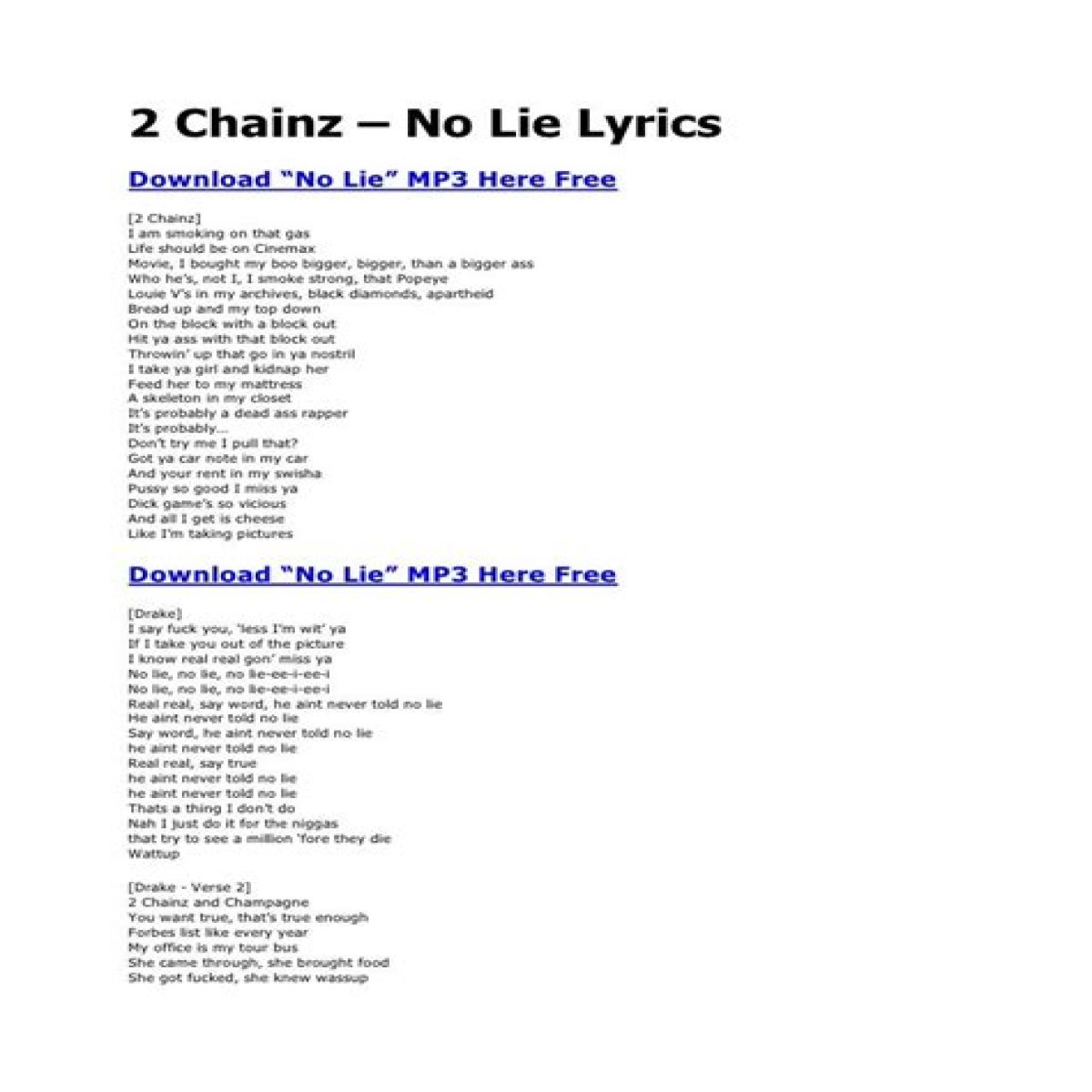 No lie drake lyrics