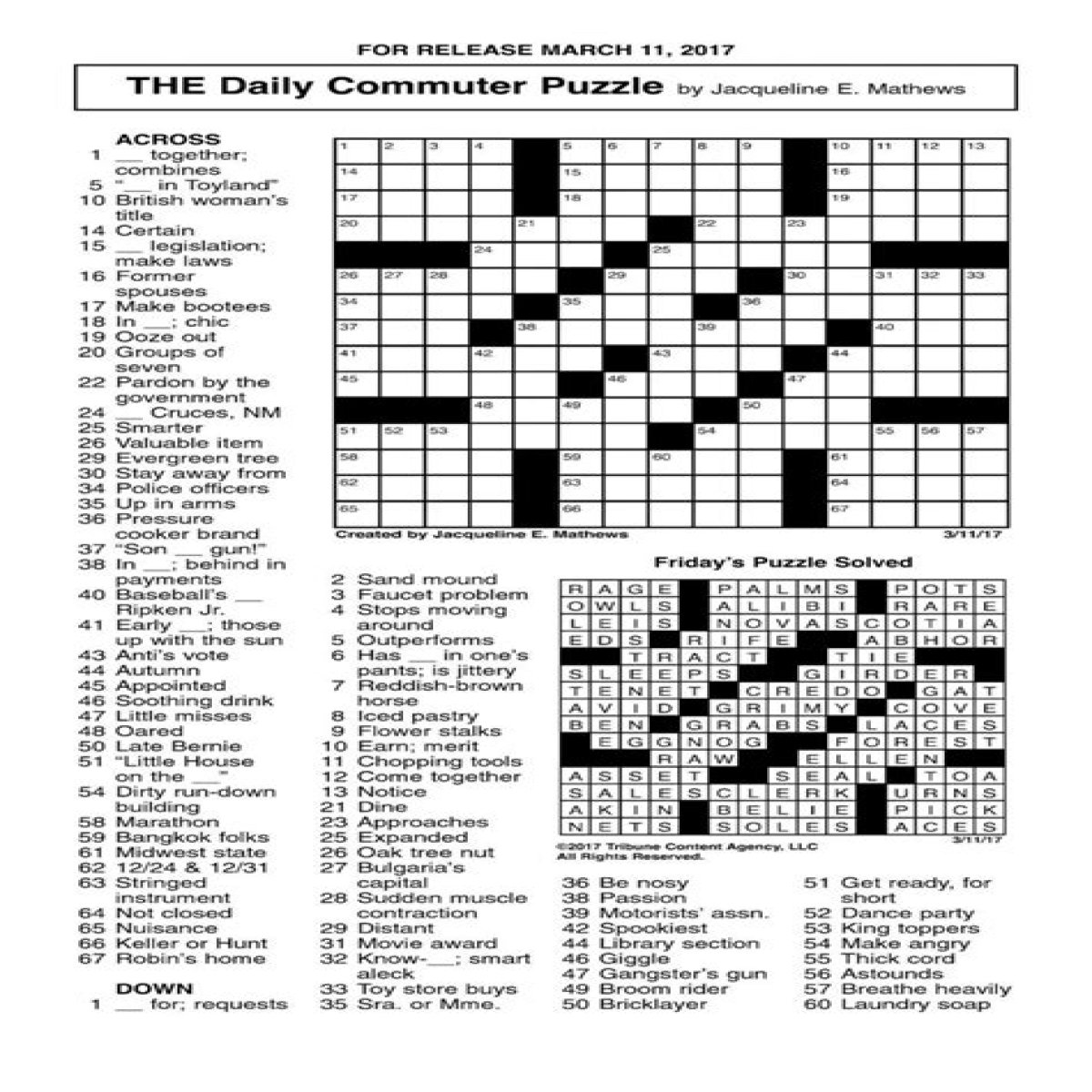 Pout Daily Commuter Crossword Puzzle Answers