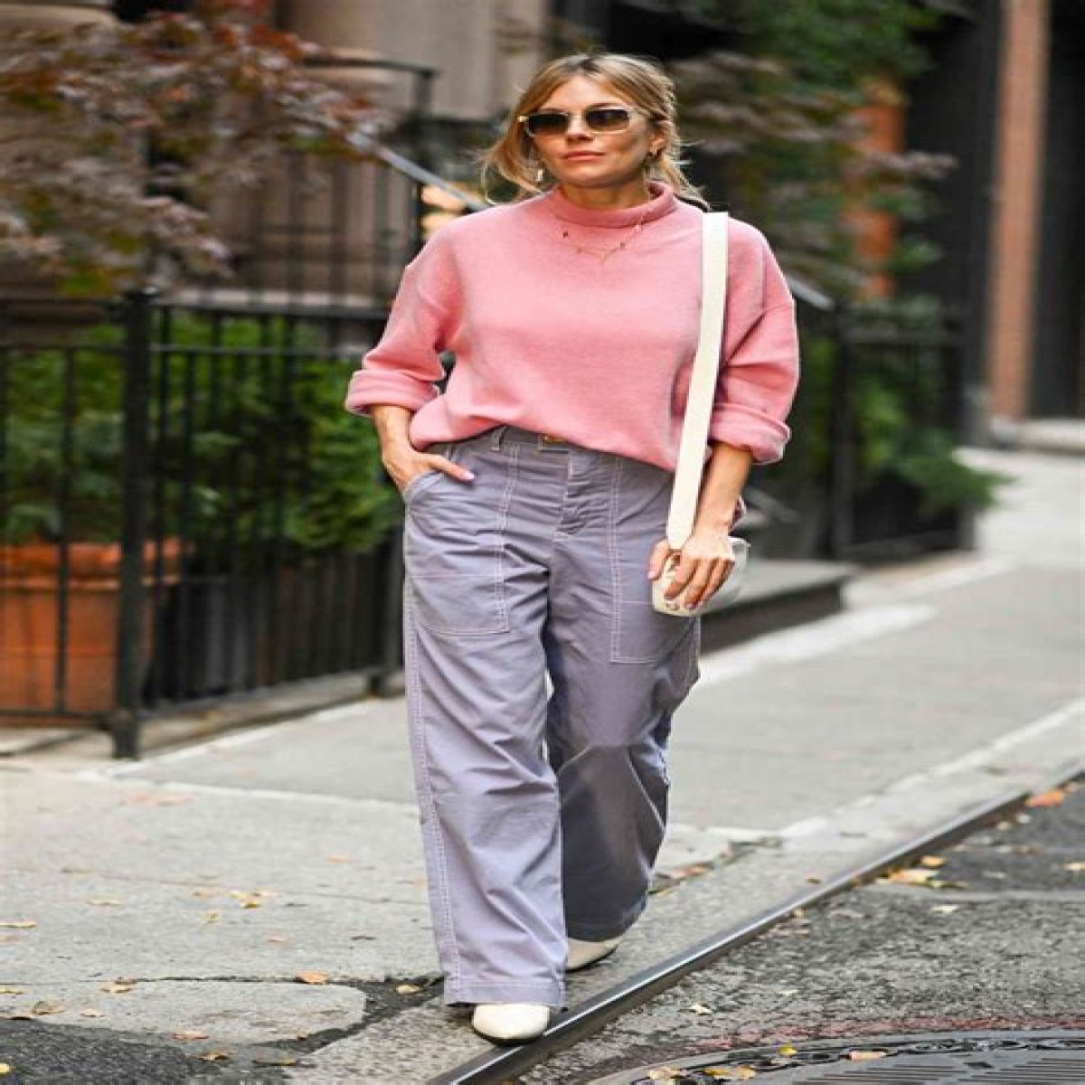 Sienna Miller Wore Cargo Pants and a White Purse